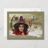 Vintage Jolly Halloween Witch Briefkaart (Voorkant / Achterkant)
