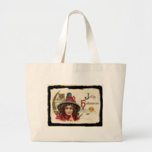 Vintage Jolly Halloween Witch Grote Tote Bag