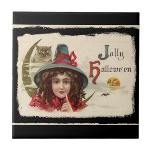 Vintage Jolly Halloween Witch Tegeltje