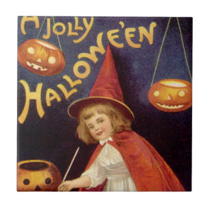 Vintage Jolly Halloween Witch van Ellen Clapsaddle Tegeltje