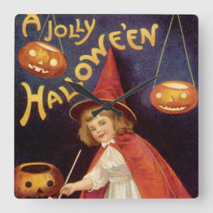 Vintage Jolly Halloween Witch van Ellen Clapsaddle Vierkante Klok