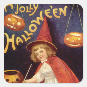 Vintage Jolly Halloween Witch van Ellen Clapsaddle Vierkante Sticker