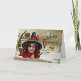 Vintage Jolly Halloween Witch Wenskaart Kaart