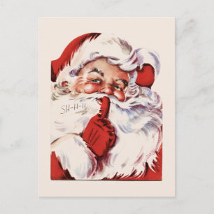 Vintage Jolly Old Santa Shhh Beige Briefkaart