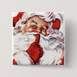 Vintage Jolly Old Santa Shhh Vierkante Button 5,1 Cm