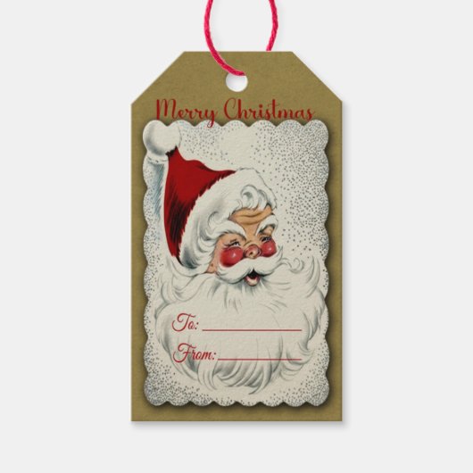 Vintage Jolly Santa Cadeaulabel (Voorkant)