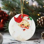 Vintage Jolly Santa Claus Kerstmis Keramisch Ornament<br><div class="desc">Deze Jolly Santa zal je zeker een feestelijk  gevoel geven. Oranment maakt een rooskleurige kerstman in zijn rode pet en een prooi van mistletoe.</div>