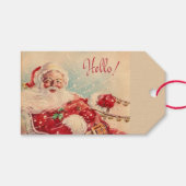 Vintage Jolly Santa Hello Cadeaulabel (Voorkant (Horizontaal))