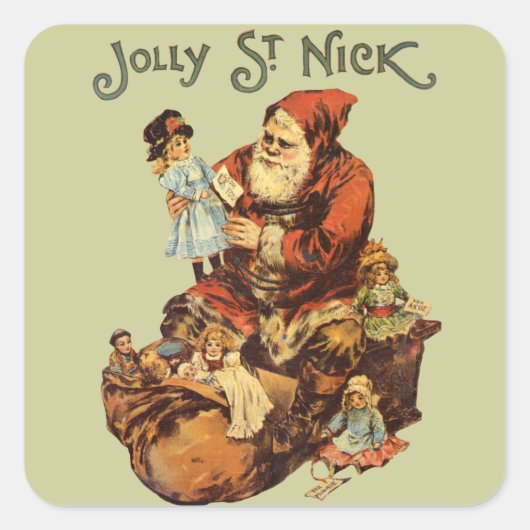 Vintage Jolly St. Nick Vierkante Sticker (Voorkant)