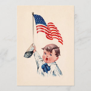 Vintage Jongen Amerikaanse Vlag 4 juli Ansichtkaar Kaart