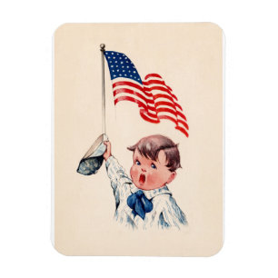 Vintage Jongen Amerikaanse Vlag 4 juli Magneet