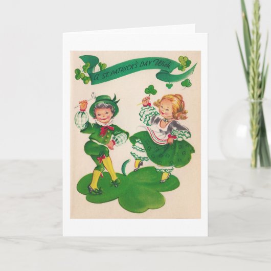 Vintage jongen en meisje op St. Patrick's Day Kaart (Voorkant)