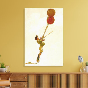 Vintage Jongen met Rode Ballonnen op een Verjaarda Canvas Afdruk