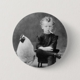 vintage - Jongen roken met kip Ronde Button 5,7 Cm