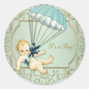 Vintage Jongens Baby Shower Ronde Sticker
