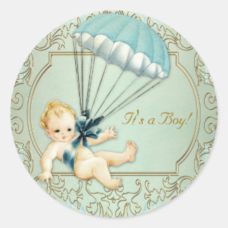 Vintage Jongens Baby Shower Ronde Sticker