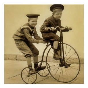 vintage jongens op driewieler perfect poster