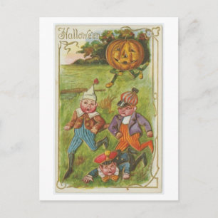 Vintage Jongens Vluchten voor Jack-o-Lantern Hallo Briefkaart
