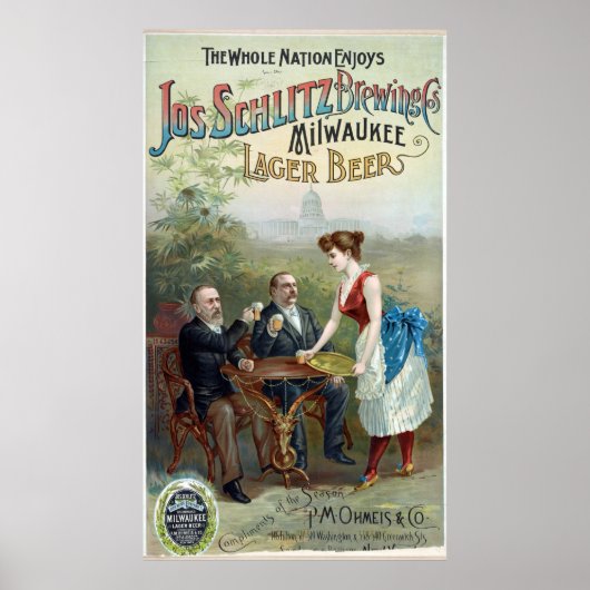 Vintage Joseph Schlitz Brewing Company Lager Beer Poster (Voorkant)