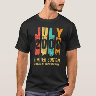 Vintage juli 2008 14 jaar oud 14e verjaardag t-shirt