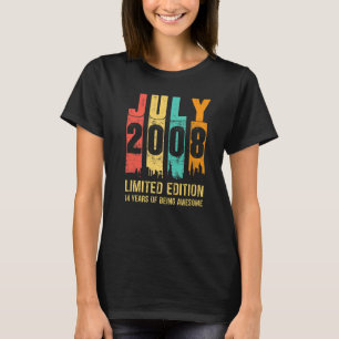 Vintage juli 2008 14 jaar oud 14e verjaardag t-shirt