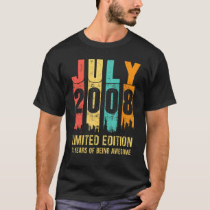 Vintage juli 2008 14 jaar oud 14e verjaardag t-shirt