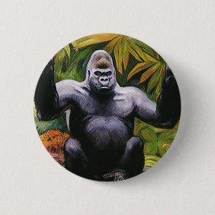 Vintage Jungle Primaat, Zilverrug Laaglandgorilla Ronde Button 5,7 Cm