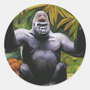 Vintage Jungle Primaat, Zilverrug Laaglandgorilla Ronde Sticker