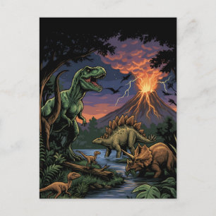 Vintage Jurassic Dinosaur Rex en Triceratops Briefkaart