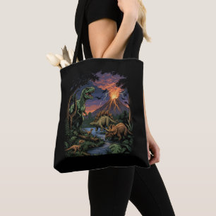 Vintage Jurassic Dinosaur Rex en Triceratops Tote Bag