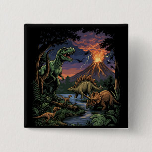 Vintage Jurassic Dinosaur Rex en Triceratops Vierkante Button 5,1 Cm