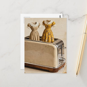 Vintage jurken in een broodrooster Snelle mode Briefkaart