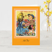 Vintage kaart beterschap bloemen kinderen (Gele Bloem)