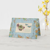 Vintage kaart blauwe vogels beste wensen (Gele Bloem)