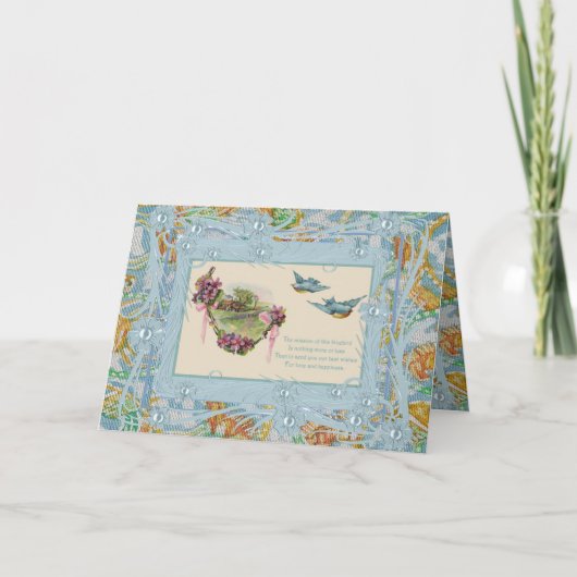 Vintage kaart blauwe vogels beste wensen (Voorkant)