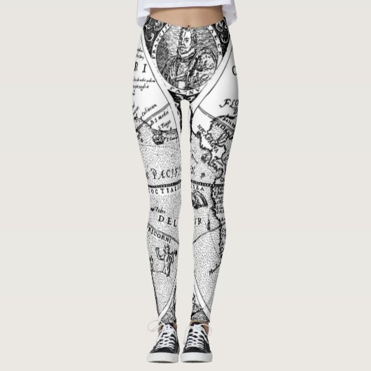 Vintage Kaart Broek Leggings (Voorkant)