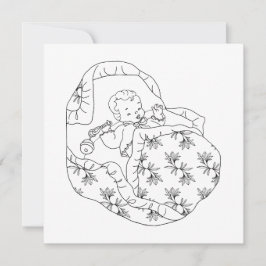 Vintage kaart meisje baby shower Lijntekening Kleu