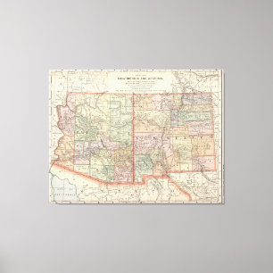 Vintage Kaart van Arizona en New Mexico (1891) Canvas Afdruk