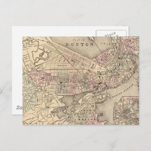 Vintage Kaart van Boston (1880) (Voorkant / Achterkant)