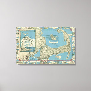 Vintage Kaart van Cape Cod (1945) Canvas Afdruk