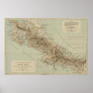 Vintage Kaart van Costa Rica (1896) Poster