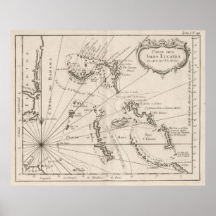 Vintage Kaart van de Bahamas (1764) Poster