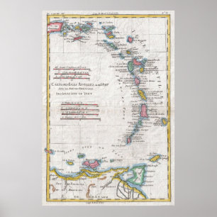 Vintage Kaart van de Eilanden van Antillen (1780) Poster