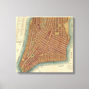 Vintage Kaart van de Lagere Stad van New York Canvas Afdruk