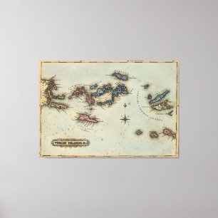 Vintage Kaart van de Maagdelijke Eilanden (1823) Canvas Afdruk