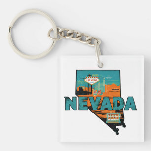 Vintage kaart van de staat Nevada USA Reizen Sleutelhanger