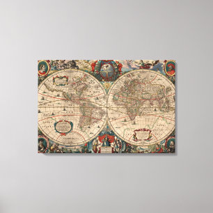 Vintage Kaart van de Wereld (1641) Canvas Afdruk