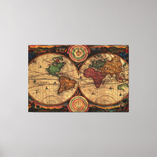 Vintage Kaart van de Wereld (1730) - Gestileerd Canvas Afdruk