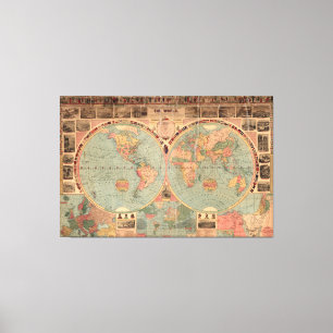 Vintage Kaart van de Wereld (1883) Canvas Afdruk