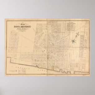 Vintage Kaart van Detroit MI (1835) Poster